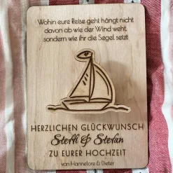 Geldgeschenk "Hochzeit" Glückwunschkarte aus Holz, Geschenkverpackung personalisiert