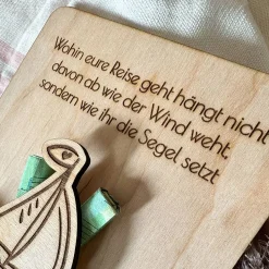 Geldgeschenk "Hochzeit" Glückwunschkarte aus Holz, Geschenkverpackung personalisiert