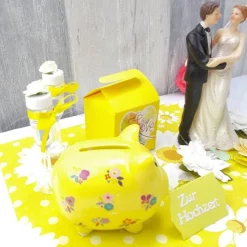 Geldgeschenk Hochzeit, Hochzeitsgeschenk, Sparschwein, gelb
