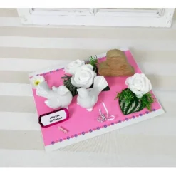 Geldgeschenk Hochzeit, Hochzeitsgeschenk, rosa, mit Tauben und Holzherz