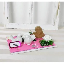 Geldgeschenk Hochzeit, Hochzeitsgeschenk, rosa, mit Tauben und Holzherz