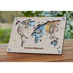 Geldgeschenk Hochzeit, Hochzeitsreise, Geburtstag oder Reisekasse für den Urlaub, Weltkarte, Geburtstagsgeschenk, Hochze