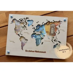 Geldgeschenk Hochzeit, Hochzeitsreise, Geburtstag oder Reisekasse für den Urlaub, Weltkarte, Geburtstagsgeschenk, Hochze