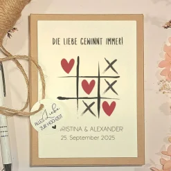 Geldgeschenk Hochzeit personalisiert – Geschenkbox Tic Tac Toe mit Namen & Datum
