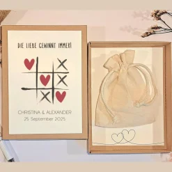 Geldgeschenk Hochzeit personalisiert – Geschenkbox Tic Tac Toe mit Namen & Datum