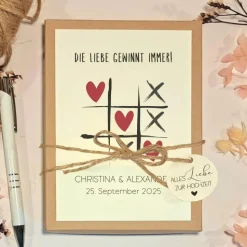Geldgeschenk Hochzeit personalisiert – Geschenkbox Tic Tac Toe mit Namen & Datum