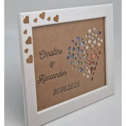 Geldgeschenk Hochzeit personalisiert – Erinnerung im weißen Rahmen mit Herz-Ausschnitt