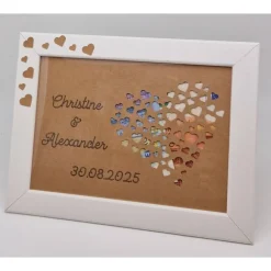 Geldgeschenk Hochzeit personalisiert – Erinnerung im weißen Rahmen mit Herz-Ausschnitt