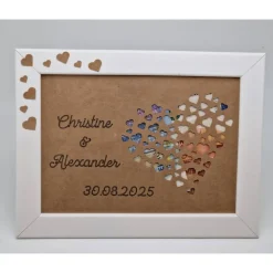 Geldgeschenk Hochzeit personalisiert – Erinnerung im weißen Rahmen mit Herz-Ausschnitt