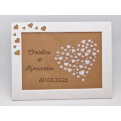 Geldgeschenk Hochzeit personalisiert – Erinnerung im weißen Rahmen mit Herz-Ausschnitt