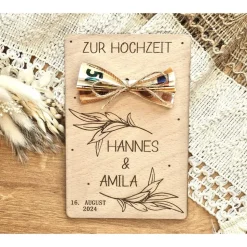 Geldgeschenk Hochzeit personalisiert, Hochzeitskarte Geschenk, Glückwunsch zur Hochzeit Karte Holz
