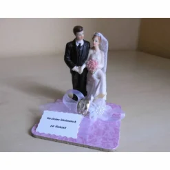 Geldgeschenk Hochzeit rosa – Kreative Geschenkidee auf Korkuntersetzer mit Brautpaar & Blumenranken