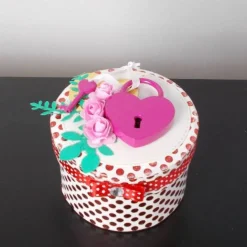 Geldgeschenk Hochzeit, runde Box, Geschenkbox mit süßem Liebes-Schloss, Hochzeitsgeschenk