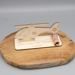 Geldgeschenk Hubschrauber - aus Holz personalisiert