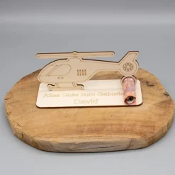 Geldgeschenk Hubschrauber - aus Holz personalisiert
