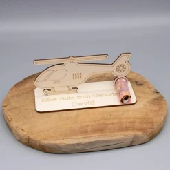 Geldgeschenk Hubschrauber - aus Holz personalisiert