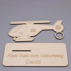 Geldgeschenk Hubschrauber - aus Holz personalisiert