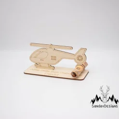 Geldgeschenk Hubschrauber - aus Holz personalisiert