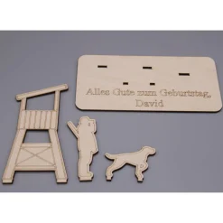 Geldgeschenk Jäger mit Hochsitz - aus Holz personalisiert