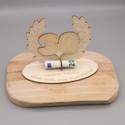 Geldgeschenk Jubiläum - aus Holz personalisiert