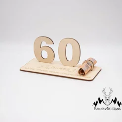 Geldgeschenk Jubiläum Zahl - aus Holz personalisiert