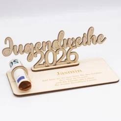 Geldgeschenk Jugendweihe 2026 - personalisiert aus Holz - modernes Jugendweihe Geschenk mit Name