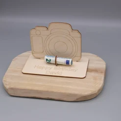 Geldgeschenk Kamera - aus Holz personalisiert