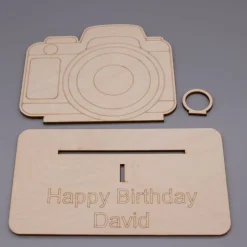 Geldgeschenk Kamera - aus Holz personalisiert