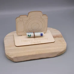 Geldgeschenk Kamera - aus Holz personalisiert