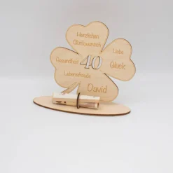 Geldgeschenk Kleeblatt - aus Holz personalisiert