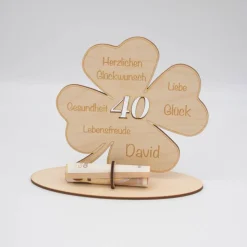 Geldgeschenk Kleeblatt - aus Holz personalisiert