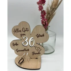 Geldgeschenk Kleeblatt Holz 60. Geburtstag, 12,5cm oder 18,0cm, Geldgeschenk auf Wunsch mit Namensgravur