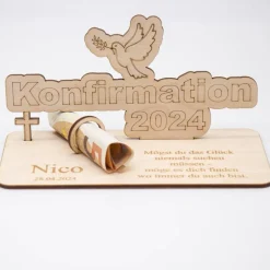 Geldgeschenk Konfirmation - aus Holz personalisiert