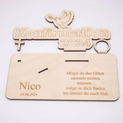 Geldgeschenk Konfirmation - aus Holz personalisiert