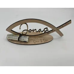 Geldgeschenk Konfirmation aus Holz – Fisch mit Wunschname & Gravur zur Konfirmation, Kommunion, Taufe & Jugendweihe