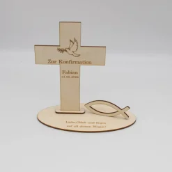 Geldgeschenk Konfirmation - Kreuz - aus Holz personalisiert