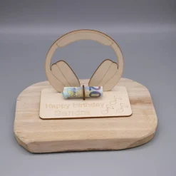 Geldgeschenk Kopfhörer - aus Holz personalisiert
