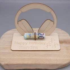 Geldgeschenk Kopfhörer - aus Holz personalisiert
