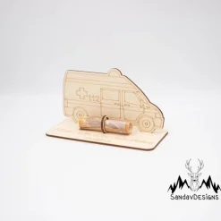 Geldgeschenk Krankenwagen - aus Holz personalisiert
