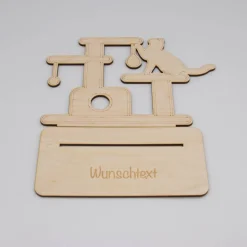 Geldgeschenk Kratzbaum/Katze - aus Holz personalisiert