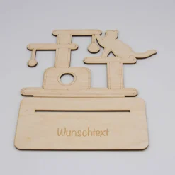 Geldgeschenk Kratzbaum/Katze - aus Holz personalisiert
