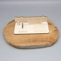 Geldgeschenk Lebenswende - aus Holz personalisiert