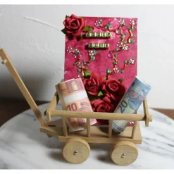 Geldgeschenk LEITERWAGEN ROSEN zu Ostern Muttertag Valentintstag Vatertag Geburtstag Abschied Hochzeit Konfirmation