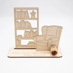 Geldgeschenk Lesezimmer - aus Holz personalisiert