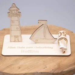Geldgeschenk Meer - aus Holz personalisiert