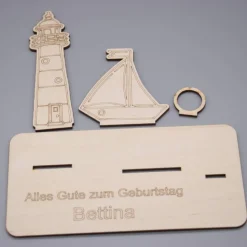 Geldgeschenk Meer - aus Holz personalisiert