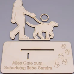 Geldgeschenk mit Hund - aus Holz personalisiert