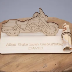 Geldgeschenk Motorrad - aus Holz personalisiert