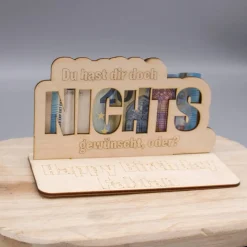 Geldgeschenk Nichts - aus Holz personalisiert