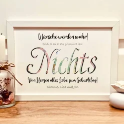 Geldgeschenk Nichts zum Geburtstag – Personalisiertes A4-Bild als originelle Geschenkidee
